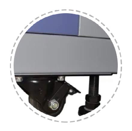 4 caster wheels 4 leveling feet